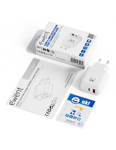 Cargador ewent ew1329 45w usb tipo a - usb tipo c Cargador ewent ew1329 45w usb tipo a - usb tipo c