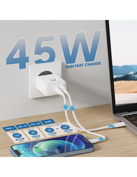 Cargador ewent ew1329 45w usb tipo a - usb tipo c Cargador ewent ew1329 45w usb tipo a - usb tipo c