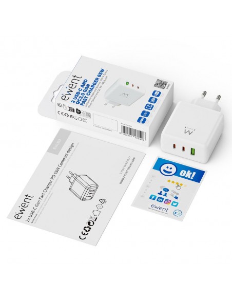 Cargador ewent ew1333 95w 2x usb tipo c - usb tipo a Cargador ewent ew1333 95w 2x usb tipo c - usb tipo a