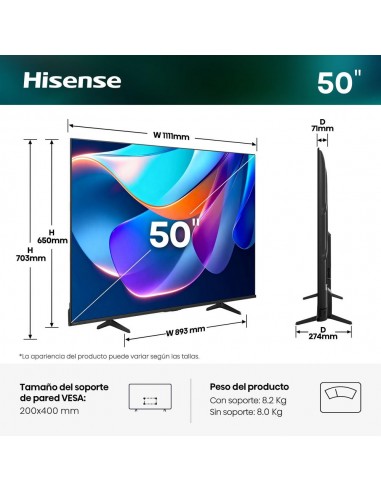 Tv hisense 50 pulgadas qled 4k uhd - 50a6s - smart tv