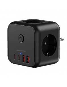 Cargador de pared mars gaming md - cube20 20w 3x schuko 2x usb tipo c 2x usb tipo a negro