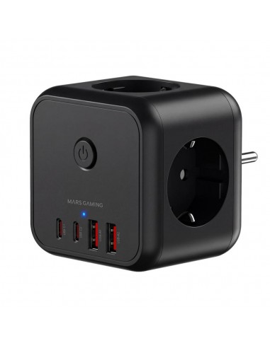 Cargador de pared mars gaming md - cube20 20w 3x schuko 2x usb tipo c 2x usb tipo a negro
