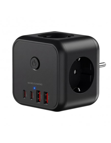 Cargador de pared mars gaming md - cube20 20w 3x schuko 2x usb tipo c 2x usb tipo a negro