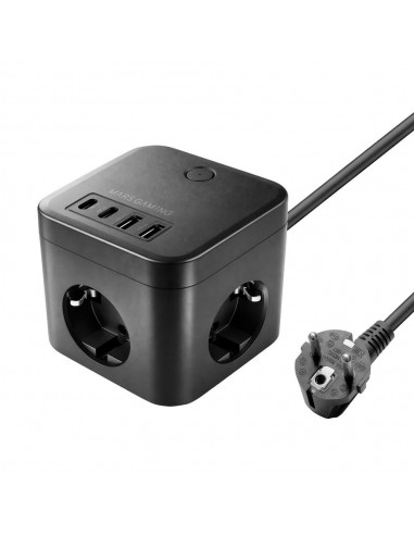 Cargador de pared mars gaming md - cube35 35w 3x schuko 2x usb tipo c 2x usb tipo a negro