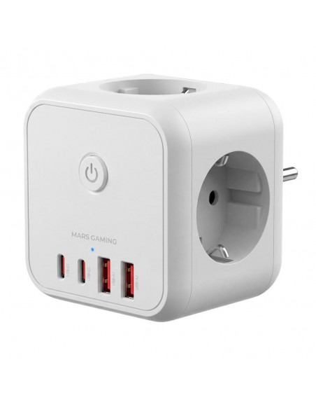 Cargador de pared mars gaming md - cube20w 20w 3x schuko 2x usb tipo c 2x usb tipo a blanco