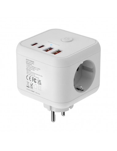 Cargador de pared mars gaming md - cube20w 20w 3x schuko 2x usb tipo c 2x usb tipo a blanco