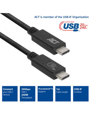 Cable usb - c act connectivity carga 240w mas datos 20 gbps 1.m certificado usb - if