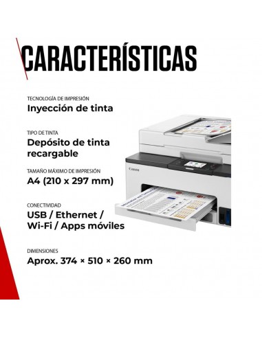 Multifunción inyección canon maxify gx2051 megatank color fax - a4 - red - wifi - adf - 3 botellas negro