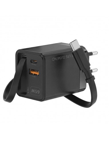 Cargador de pared mars gaming md - gan65r 65w 1x usb tipo c 1 x usb tipo a cable retractil usb tipo c negro