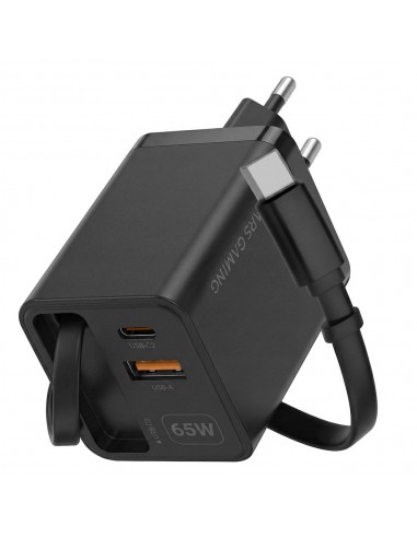 Cargador de pared mars gaming md - gan65r 65w 1x usb tipo c 1 x usb tipo a cable retractil usb tipo c negro