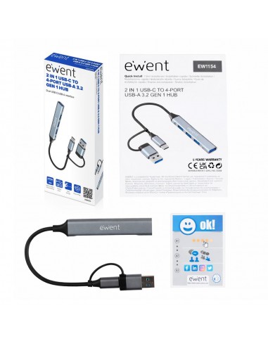 Hub ewent usb tipo c - usb 3.2 4 en 1
