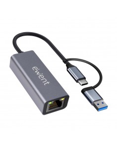 Adaptador de red usb tipo c - usb 3.2 a rj45 ewent 15cm - macho - hembra - gris
