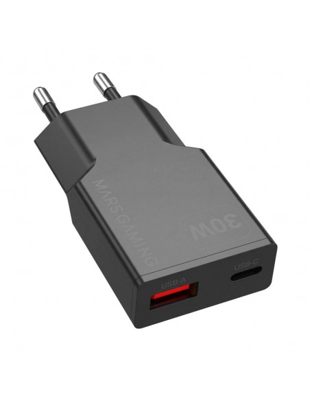 Cargador de pared mars gaming md - gan30 30w 1x usb tipo c 1 x usb tipo a negro