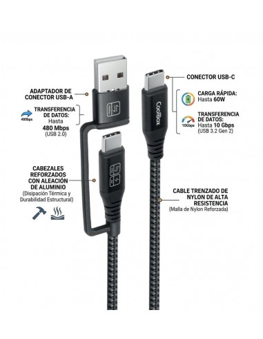 Cable coolbox carga mas datos micro usb - c 60w 1.2m adaptador usb - a