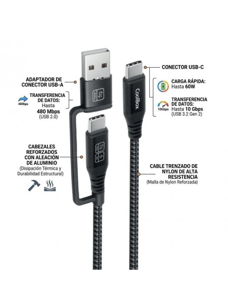 Cable coolbox carga mas datos micro usb - c 60w 1.2m adaptador usb - a Cable coolbox carga mas datos micro usb - c 60w 1.2m adaptador usb - a