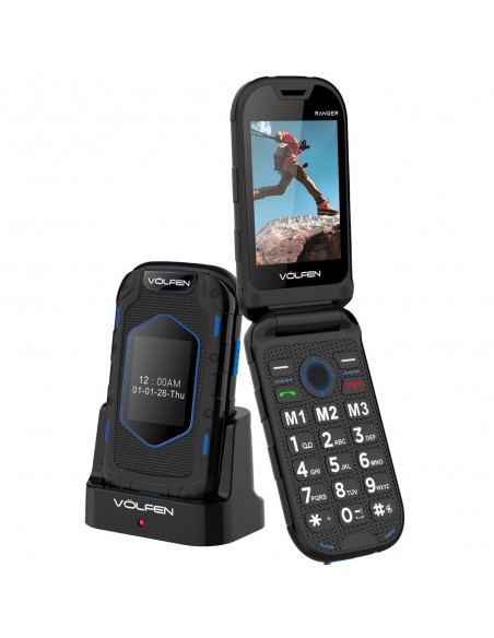 Telefono movil volfen ranger tipo concha azul base de carga