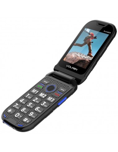 Telefono movil volfen ranger tipo concha azul base de carga