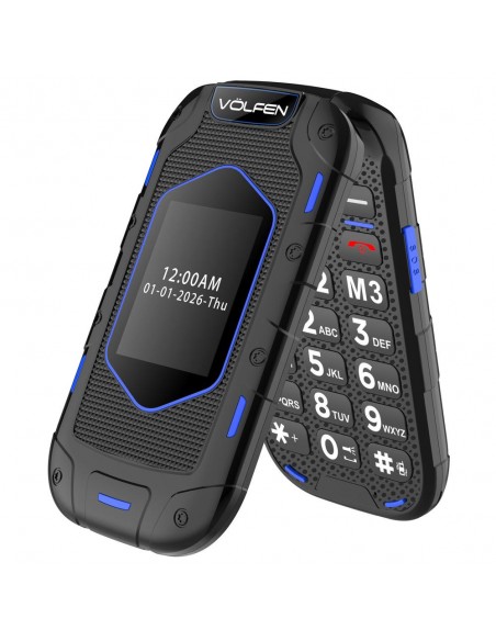 Telefono movil volfen ranger tipo concha azul base de carga