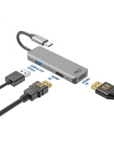 Adaptador act connectivity usb - c a 2 hdmi 4k - usb a