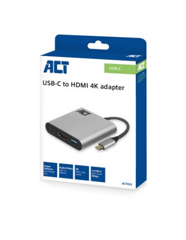 Adaptador act connectivity usb - c a hdmi - usb a - usb - c pd