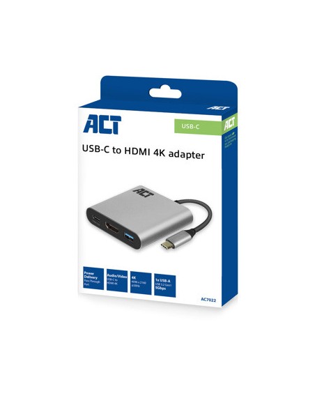 Adaptador act connectivity usb - c a hdmi - usb a - usb - c pd