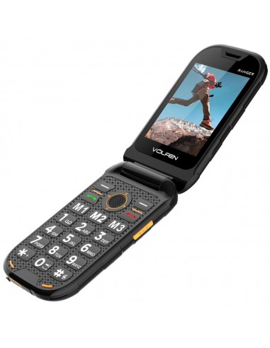 Telefono movil volfen ranger tipo concha negro - amarillo base de carga