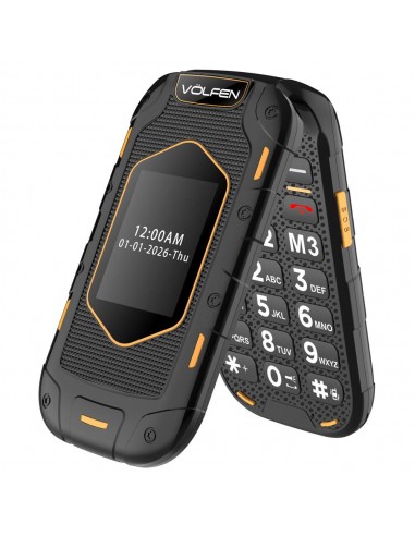 Telefono movil volfen ranger tipo concha negro - amarillo base de carga