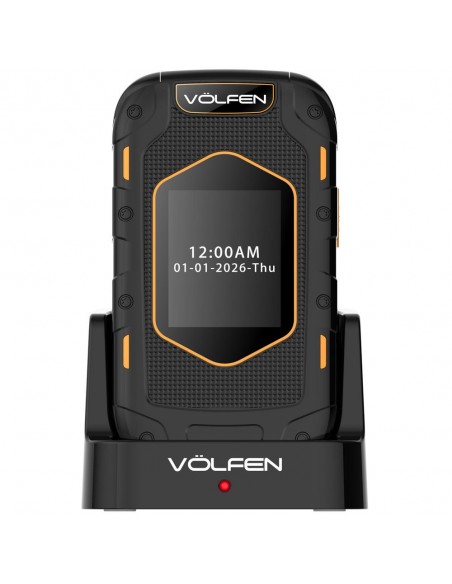 Telefono movil volfen ranger tipo concha negro - amarillo base de carga