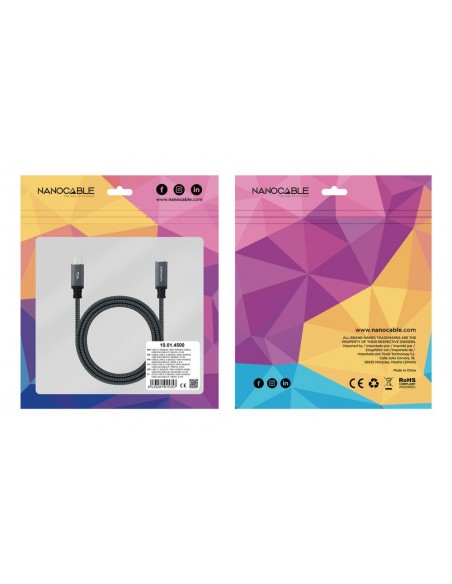Cable nanocable usb 3.2 gen2x2 20gb 100w c - m - h 1.5m alargador usb - c algodon