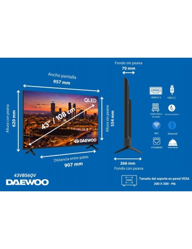 Tv daewoo 43 pulgadas qled 4k uhd - 43vb56qv - smart tv