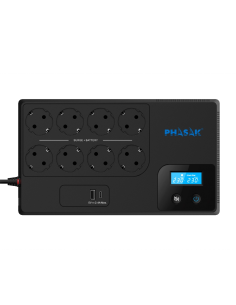 Sai ups phasak 1050va smart home 1kva interactivo avr pantalla lcd carga frontal usb a+c ph 9479