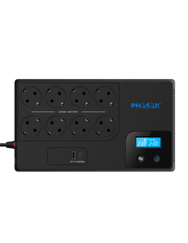 Sai ups phasak 1050va smart home 1kva interactivo avr pantalla lcd carga frontal usb a+c ph 9479
