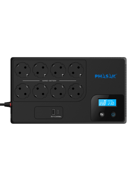 Sai ups phasak 1050va smart home 1kva interactivo avr pantalla lcd carga frontal usb a+c ph 9479