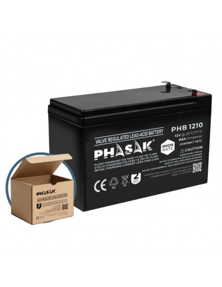 Bateria phasak phb 1210 high rate compatible para sais 9ah 12v acido - plomo