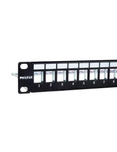 Panel frontal armario rack 19 pulgadas phasak para 24 conectores 1u con org. de cables ftp negro pa 3524
