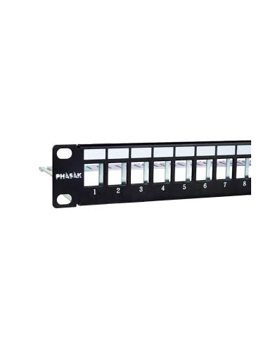 Panel frontal armario rack 19 pulgadas phasak para 24 conectores 1u con org. de cables ftp negro pa 3524