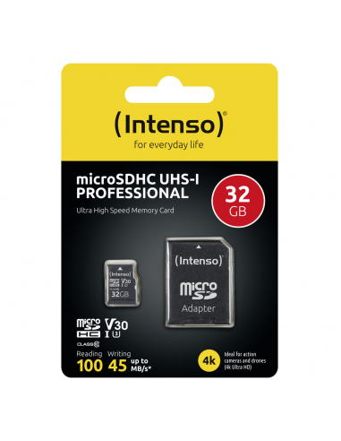 Tarjeta memoria micro sd intenso 32gb profesional v30 + adaptador sd