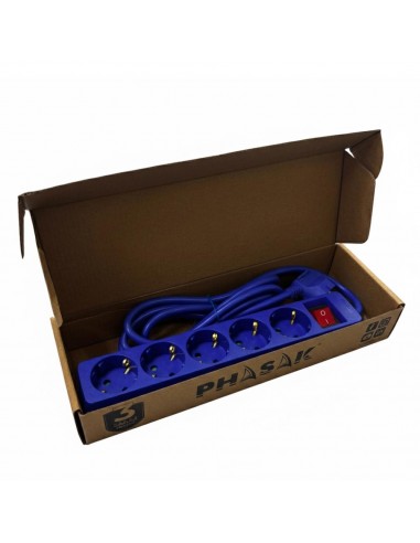Regleta phasak 5 tomas schuko 16a con interruptor azul 1 -8 m