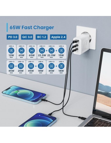 Cargador rapido ewent ew1323 65w 2 x usb tipo c 1 x usb tipo a
