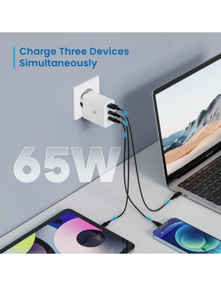 Cargador rapido ewent ew1323 65w 2 x usb tipo c 1 x usb tipo a Cargador rapido ewent ew1323 65w 2 x usb tipo c 1 x usb tipo a