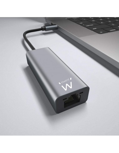Adaptador de red ewent usb tipo c macho a rj45 hembra gris