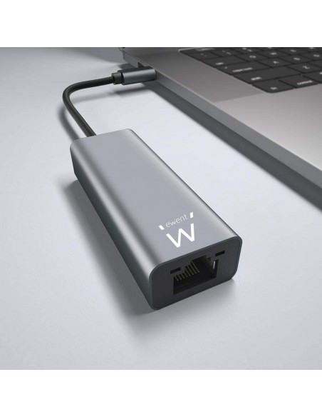 Adaptador de red ewent usb tipo c macho a rj45 hembra gris