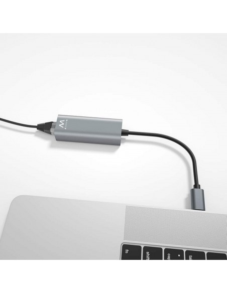 Adaptador de red ewent usb tipo c macho a rj45 hembra gris