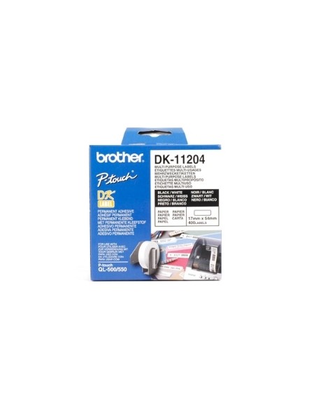 Etiquetas papel precortada brother dk11204 17 x 54 mm multiproposito 400 etiquetas