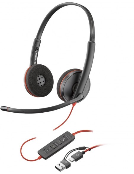 Auriculares poly blackwire 3220 estéreo usb - c + adaptador usb - c - a