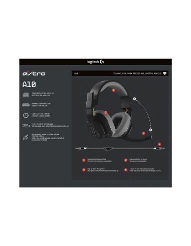 Auriculares con microfono logitech a10 astro gaming gen 2 jack 3.5mm negro