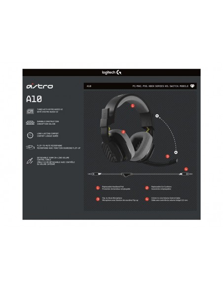 Auriculares con microfono logitech a10 astro gaming gen 2 jack 3.5mm negro