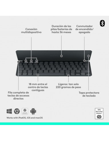 Teclado logitech keys to go 2 for ipad inalambrico grafito