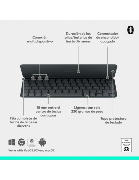 Teclado logitech keys to go 2 for ipad inalambrico grafito
