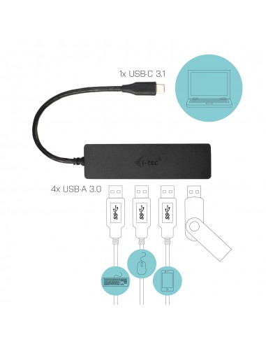 Hub i - tec usb - c delgado con 4 puertos usb 3.0 con cable integrado 20cm
